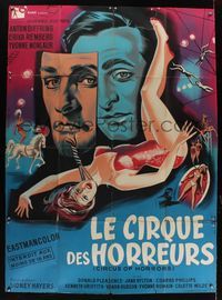6p495 CIRCUS OF HORRORS French 1p '60 different art of sexy trapeze girl hanging by neck by Allard!