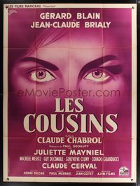 6p503 COUSINS French 1p '59 Claude Chabrol, cool super close artwork of eyes by Rene Lefebvre!