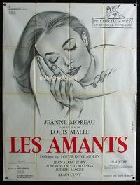 6p582 LOVERS French 1p R67 Louis Malle, cool art of Jeanne Moreau by Georges Allard!