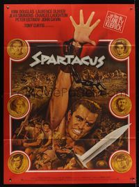 6p649 SPARTACUS French 1p R70s classic Kubrick & Kirk Douglas epic, different art by Jean Mascii!