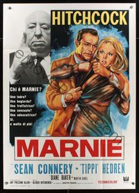 6p395 MARNIE Italian 1p R70s different art of Sean Connery & Tippi Hedren, Alfred Hitchcock shown!