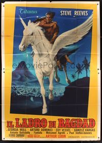 6p069 THIEF OF BAGHDAD Italian 2p '61 completely different art of Steve Reeves riding pegasus!