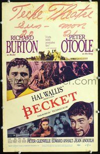 6p103 BECKET WC '64 Richard Burton in the title role, Peter O'Toole, John Gielgud