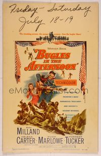 6p120 BUGLES IN THE AFTERNOON WC '52 Ray Milland, Helena Carter, cool art of western battle!