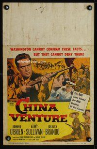 6p129 CHINA VENTURE WC '53 directed by Don Siegel, art of Edmond O'Brien with gun!
