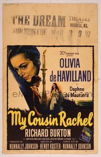 6p213 MY COUSIN RACHEL WC '53 artwork of pretty Olivia de Havilland & Richard Burton!