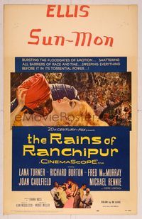 6p223 RAINS OF RANCHIPUR WC '55 Lana Turner, Richard Burton, rains couldn't wash their sin away!