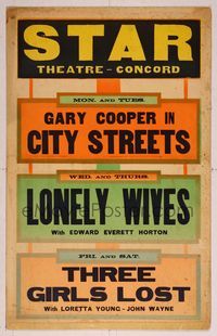 6p258 STAR THEATRE CONCORD local theater WC 30's City Streets, Lonely Wives, and Three Girls Lost!