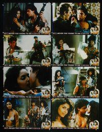 6r265 NEVER TOO YOUNG TO DIE 8 Middle East lobby cards '86 John Stamos, Vanity, Gene Simmons of KISS