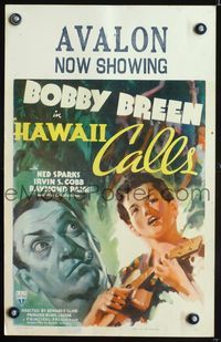 6r161 HAWAII CALLS WC '38 art of Ned Sparks watching young Bobby Breen playing ukulele & singing!