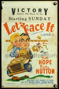 6r172 LET'S FACE IT WC '43 cool art of Bob Hope & Betty Hutton in jeep, songs by Cole Porter!