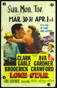 6r175 LONE STAR WC '51 Clark Gable with gun & close up kissing sexy Ava Gardner!