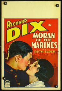 6r182 MORAN OF THE MARINES WC '28 romantic art of soldier Richard Dix about to kiss Ruth Elder!