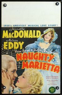 6r185 NAUGHTY MARIETTA WC '35 different art of Jeanette MacDonald & c/u with Nelson Eddy!
