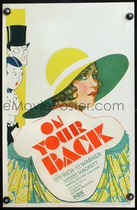 6r189 ON YOUR BACK WC '30 wonderful art of 3 men staring at cheating chorus girl Marion Shilling!