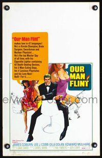 6r195 OUR MAN FLINT WC '66 Bob Peak art of James Coburn, sexy James Bond spy spoof!