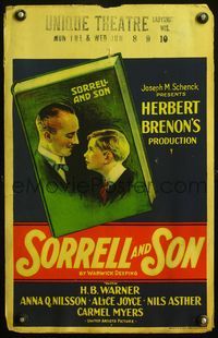6r212 SORRELL & SON WC '27 stone litho portrait of H.B. Warner looking at his son on book cover!