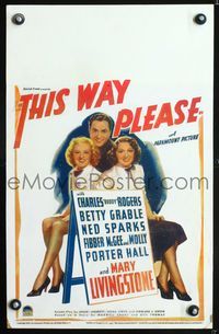 6r218 THIS WAY PLEASE WC '37 art of Buddy Rogers between sexy Betty Grable & Mary Livingstone!