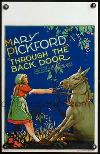 6r219 THROUGH THE BACK DOOR WC '21 great stone litho of maid Mary Pickford with stubborn donkey!