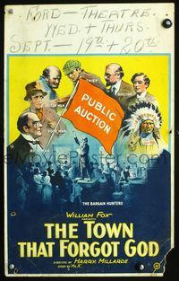 6r221 TOWN THAT FORGOT GOD WC '22 cool stone litho of small town citizens gathered at auction!