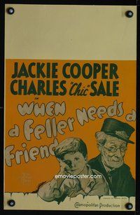 6r225 WHEN A FELLER NEEDS A FRIEND WC '32 great close up art of old Chic Sale & young Jackie Cooper