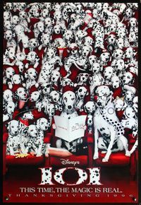 6s023 101 DALMATIANS DS teaser 1sh '96 Walt Disney live action, lots of dogs in theater!