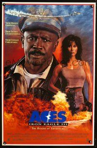 6s034 ACES IRON EAGLE III 1sh '92 close-up of Lou Gossett Jr, sexy tough girl in chains!