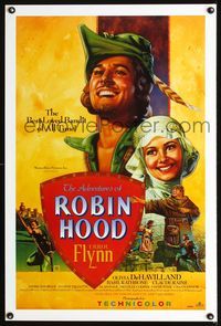 6s038 ADVENTURES OF ROBIN HOOD video 1sh R91 Errol Flynn as Robin Hood, Olivia De Havilland!
