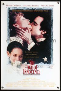 6s039 AGE OF INNOCENCE DS 1sh '93 Martin Scorsese, Daniel Day-Lewis, Winona Ryder!