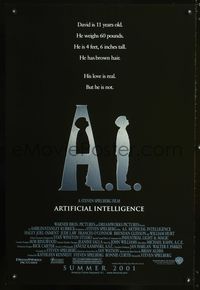 6s033 A.I. ARTIFICIAL INTELLIGENCE DS advance 1sh '01 Spielberg, his love is real, but he is not!