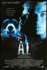 6s019 A.I. ARTIFICIAL INTELLIGENCE DS advance signed 1sh '01 by Haley Joel Osment!