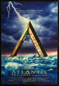 6s059 ATLANTIS THE LOST EMPIRE DS advance 1sh '01 Walt Disney, cool image of A rising from ocean!