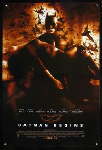 6s073 BATMAN BEGINS DS advance June 15 1sh '05 great image of Christian Bale carrying Katie Holmes!
