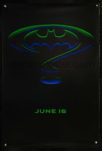 6s075 BATMAN FOREVER DS teaser question 1sh '95 Val Kilmer, Nicole Kidman, Jim Carrey