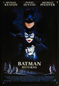 6s076 BATMAN RETURNS 1sh '92 Michael Keaton, Danny DeVito, Michelle Pfeiffer!