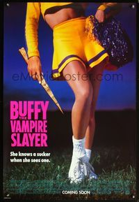 6s118 BUFFY THE VAMPIRE SLAYER advance 1sh '92 Kristy Swanson & Luke Perry, sexy cheerleader legs!