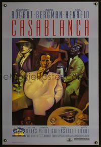 6s126 CASABLANCA 1sh R92 cool Gary Kelley art of Humphrey Bogart, Ingrid Bergman, Dooley Wilson!