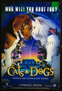 6s130 CATS & DOGS DS teaser 1sh '01 wacky image of high tech animals, who will you root for?