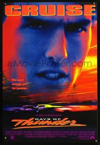6s158 DAYS OF THUNDER DS int'l 1sh '90 super close image of angry NASCAR race car driver Tom Cruise!
