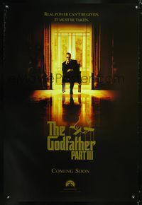 6s229 GODFATHER PART III teaser 1sh '90 Al Pacino, Andy Garcia, Sophia & Francis Ford Coppola!