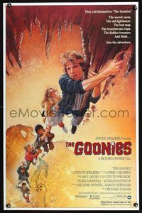 6s239 GOONIES 1sh '85 Josh Brolin, teen adventure classic, Drew Struzan art!