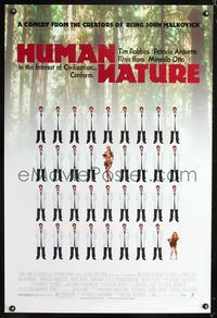 6s264 HUMAN NATURE 1sh '01 Michel Gondry, Tim Robbins, sexy Patricia Arquette w/leaves!