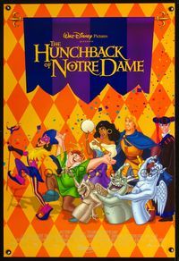 6s266 HUNCHBACK OF NOTRE DAME int'l DS 1sh '96 Walt Disney cartoon, cool checkerboard art!