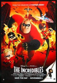 6s275 INCREDIBLES family style advance DS 1sh '04 Disney/Pixar animated superhero family!