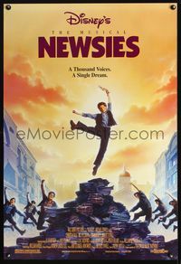 6s406 NEWSIES DS 1sh '92 Disney newsboy Christian Bale, great art by Drew Struzan!