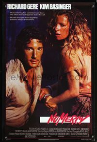 6s412 NO MERCY 1sh '86 close up of sexy Kim Basinger handcuffed to Richard Gere!