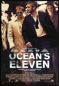 6s018 OCEAN'S 11 DS int'l signed 1sh '01 by George Clooney, Matt Damon, Brad Pitt, & Andy Garcia!