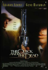 6s455 QUICK & THE DEAD 1sh '95 super close up of Sharon Stone with gun & Gene Hackman!