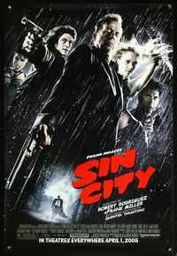 6s493 SIN CITY advance 1sh '05 graphic novel by Frank Miller, cool image of Bruce Willis & cast!