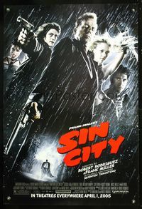 6s494 SIN CITY DS advance 1sh '05 graphic novel by Frank Miller, cool image of Bruce Willis & cast!